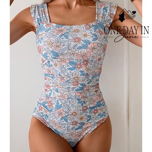 Eomenie Ruffle Shoulder Tummy Control One Piece Swimsuit Size XL - Picture 1 of 6